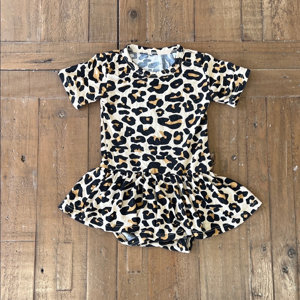 Posh peanut bamboo leopard print body suit twirl dress 3-6 months